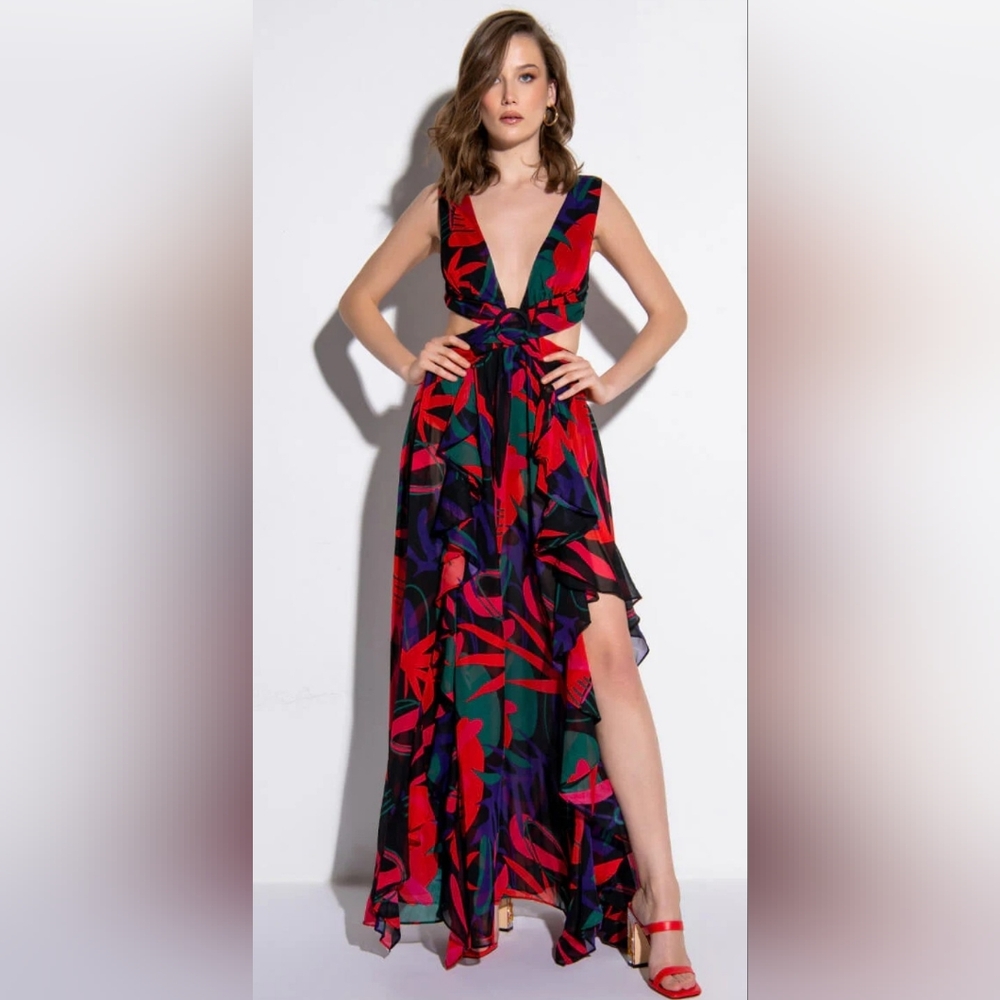Akira Red Gorgeous  Cutout Maxi Dress (S) Nwt